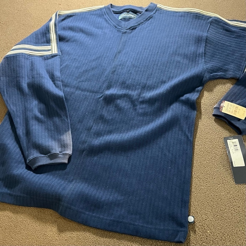NWT VINTAGE 90’S POINT ZERO BLUE RIBBED SKATER GRUNGE DISTRESSED LARGE SWEATER